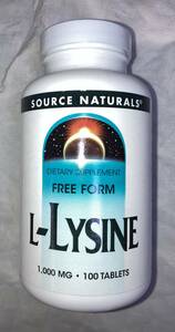 送料無料！L-Lysine 期限は２０２7年以降の長い物ソースナチュラルズ社　L－リジン1000ｍｇ１００粒×1
