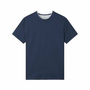 ブルネロクチネリ　BRUNELLO CUCINELLI メンズ　Tシャツ　フェイクレイヤード　丸首　無地　48-56　サイズ選択可能 xx487