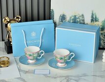 ウェッジウッド wedgwood　洋食器 花柄　インテリア　ティーカップ　ソーサー　2客セット　コーヒー プレゼント　ブルー b557_画像3