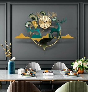 豪華 極美品　鹿　銀杏　葉っぱ　アナログ時計　デザイン　壁飾り　壁掛け時計　静音　電池式　家庭用　装飾