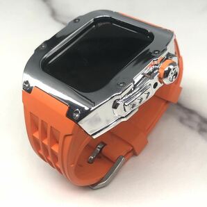 Rpc シルバー オレンジ★アップルウォッチバンド ラバーベルト カバー Apple Watch ステンレス ケース 44mm 45mmの画像6