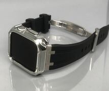 ブラック シルバー アップルウォッチバンド ラバーベルト Apple Watch ケース　カバー　ウルトラ　38mm 40mm 41mm 42mm 44mm 45mm 49mm_画像6