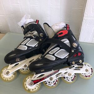  inline skates roller skate for children COUGAR white black L size 23.5-26cm adult .OK secondhand goods to the carrying convenient cord attaching 