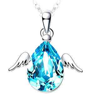  new goods * free shipping * angel. . sea empty aquamarine Drop platinum finish 925 silver necklace birthday present travel consecutive holidays summer gift domestic sending 