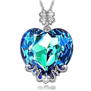  new goods 1 jpy ~* free shipping * four leaf diamond . sphere blue sapphire Heart platinum finish 925 silver necklace birthday present travel consecutive holidays gift domestic sending 