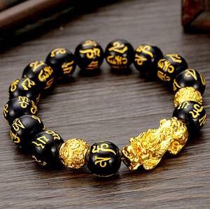  new goods 1 jpy ~* free shipping * yellow gold. god . luck with money rise . character black onyx K18GF tea kla bracele birthday present travel consecutive holidays the first summer spring gift domestic sending 