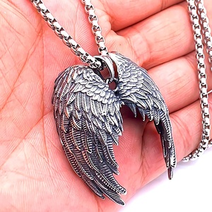  new goods 1 jpy ~* free shipping * angel. wing feather .. sculpture large punk platinum finish 925 silver necklace birthday present travel summer consecutive holidays gift domestic sending 