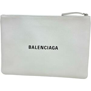 BALENCIAGA/バレンシアガ ロゴ入り　フラットスリム 485110 クラッチバッグ レザー ホワイト メンズ