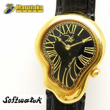 １円スタート！ ソフトウォッチ サルヴァドール・ダリ SS GP 電池 QZ アナログ 腕時計 Softwatch Dali 稼働 ブラック 逸品質屋_画像1