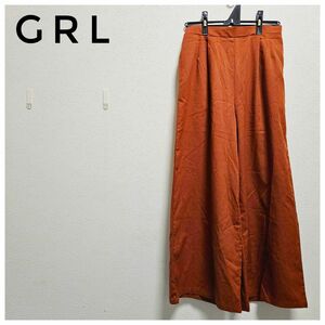 美品　GRL　ワイドパンツ　赤茶色　ウエストゴム　タック　イージーパンツ　M　カジュアル　オフィス　普段使い　ノンファスナー　仕事