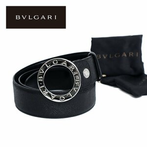 【1円/人気】ブルガリ BVLGARI メンズベルト ブルガリブルガリ ラウンドバックル ブラック シルバー金具 42/105 レザー 20230 ｗ90～95㎝