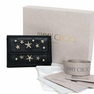 【1円/人気】ジミーチュウ JIMMYCHOO 三つ折り財布 スタースタッズ ビジュー コンパクトウォレット レザー ブラック メンズ レディース