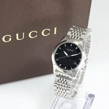 【1円】グッチ GUCCI Gタイムレス G-TIMELESS ウォッチ 腕時計 YA126502 クォ－ツ SS 黒文字盤 レディース デイト ケース付き 動作品_画像2