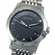 【1円】グッチ GUCCI Gタイムレス G-TIMELESS ウォッチ 腕時計 YA126502 クォ－ツ SS 黒文字盤 レディース デイト ケース付き 動作品_画像1