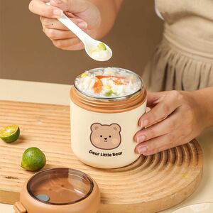 弁当箱 容量530ml ステンレス 洗いやすい かわいいクマ おかゆ スープジャー 持ち運びやすい 温冷両用 