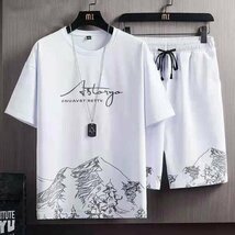 夏 メンズ 半袖Tシャツ ボトムス 大きいサイズ 春夏 セットアップ 部屋着 ルームウェア 上下セットホワイト L_画像1