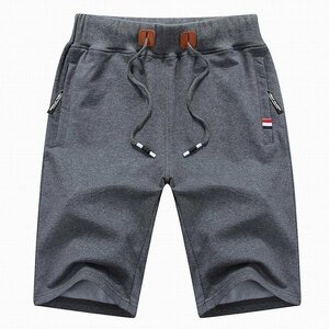 メンズ ハーフパンツ ボトムス 半ズボン ゆったり 伸縮性 通気性 シンプル ノーカラー ダークグレー 3XL