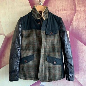 YR-FEEL( 実寸48 S-M程度)新品 北欧 ◆高級セレブdesigner* 茶緑黒 千鳥チェック wool 高品質 軽量 防寒 暖かい ダウンジャケッ