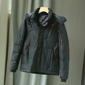 YR-01 黒い（実寸2XL)新品◆高級セレブdesigner*スキー 登山 OUTDOOR アウトドア ジャンパー ブルゾン 無地 フード付き ダウンコート