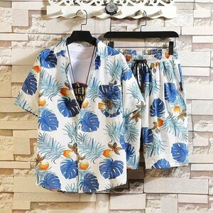 夏服 メンズ 花柄シャツ 上下セット 総柄シャツ 夏 セットアップ ハーフパンツ 涼しい ファッション1号 2XL