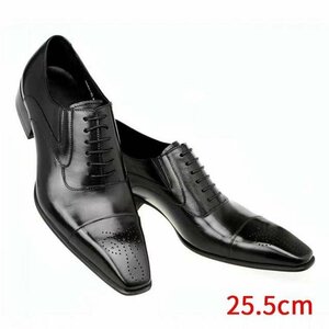 ビジネスシューズ 紳士靴 メンズ靴 通勤靴　男性 PUレザー 黒25.5cm