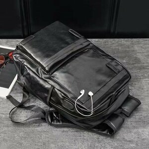 リュックサック デイパック メンズ メンズバッグ 革バッグ　鞄 pu革 バックパック　仕切り 撥水 通学　通勤 カジュアル 旅行　ブラック