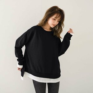 レディース 長袖 トップス 重ね着風 スウェット トレーナー tシャツ レイヤード ロングスリーブ ップス 秋 春 01 XL