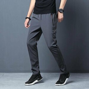 春 夏 秋 ゴルフパンツ カジュアル テーパード チノパン メンズ パンツ アイスシルクパンツ ロング丈 グレー 2XL