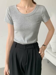 スイモク 半袖 Tシャツ レディース トップス カットソー リブ デイリー 肌触りの良い素材 大きいサイズ G サイズ XL