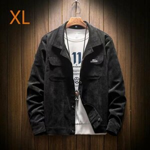 コーデュロイ ジャケット メンズ アウター ブルゾン コーチジャケット メンズファッション 春服 ブラックXL