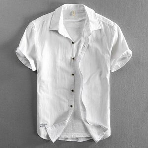 シャツ メンズ 半袖 カジュアルシャツ 白シャツ 無地 シンプル レギュラーカラー ビジカジ 羽織り ホワイト M