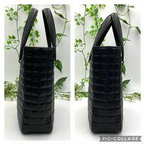 美品 CHANEL アイコン マトラッセ ラムスキン キャビアスキン トート バッグ エナメル シェブロン ステッチ ショルダー ブラック シャネルの画像10