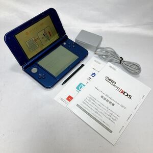 New ニンテンドー 3DS LL メタリックブルー タッチペン 純正アダプター 取説付き 画面上下 フィルム貼付済 動作良好/NINTENDO 任天堂 