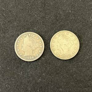 ★☆世界 銀貨 5セント アメリカ 1901年 1906年 硬貨 貨幣 (1枚当たり 約5g 約21.38mm) 米国 アンティーク コレクション 2枚 #15821☆★