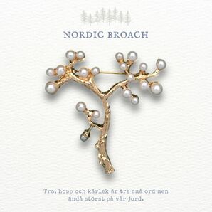 Nordic broach 北欧風 ブローチ パール ブランチ ゴールド ミナペルホネン好きな方に