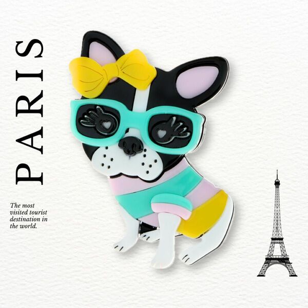 Paris broach アクリル ブローチ ピン フレンチブルドッグ フレブル