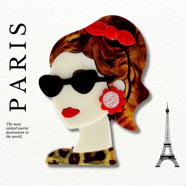 Paris broach パリジェンヌ風 ブローチ リボンにブロンドヘアの女の子