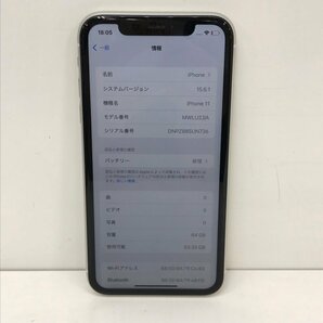 【ジャンク品】 Apple iPhone 11 MWLU2J/A A2221 64GB ホワイト 利用制限 au 〇 240424SK250119の画像3