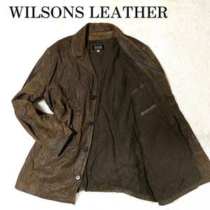 【USA輸入品古着】WILSONS LEATHER ウィルソンズレザー アンティーク仕上げ シングルチェスターコート ジャケット 本革 羊革 ブラウン XL