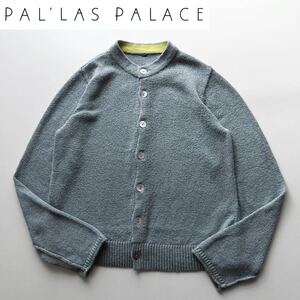 21年 Pal'las Palace パラスパレス コットンリングクルーネックカーディガン 2 M ブルーグレー系 コットンニット 貝ボタン カラーシーム