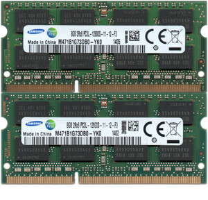 【DDR3 8GBx2枚 合計16GB ノートPC用】＜動作確認済＞SAMSUNG 低電圧 1.35V DDR3L-1600 (PC3L-12800S) M471B1G73DB0-YK0 2枚【中古】H143