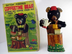  rare .. toy 1950 period made Coffee Time Bear almost working properly goods height approximately 25cm