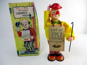 . work .. toy 1950 period made Ko-Ko sandwich man working properly goods height approximately 19cm