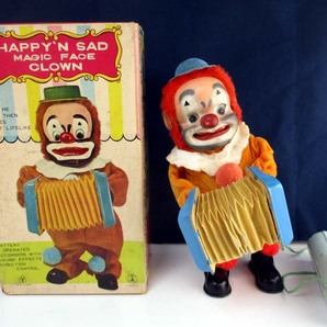 ヨネザワ 1960年代製  HAPPY'N SAD MAGIC FACE CLOWN オリジナル箱付き 完動美品 高さ約24cmの画像1