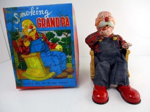 希少マルサン商会　1950年代製　Smoking Grandpa 完動美品　高さ約20cm 