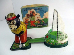  rare Tokyo Play sing association 1950 period made MECHANICAL BEAR GOLFER work properly almost beautiful goods height approximately 11cm