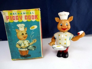 ヨネザワ　１９50年代製　PIGGY COOK　ゼンマイ式　完動品　高さ約12cm