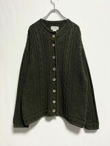 1980~90's made in usa L.L.BEAN cotton cable knit cardigan カーディガン ビンテージ USA製 グリーン _画像1