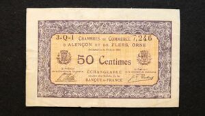 フランス アランソン 緊急紙幣 50サンチーム（1921）[3224]