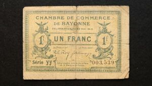 フランス バイヨンヌ 緊急紙幣 1フラン（1915）[3240]